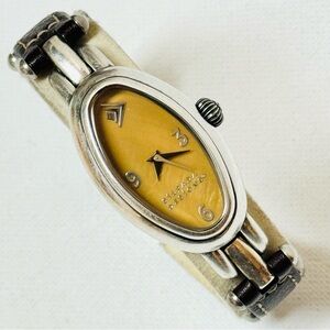 Silpada Time Flies Antiqued Silver Tan Mother Of Pearl Women's Watch T2127